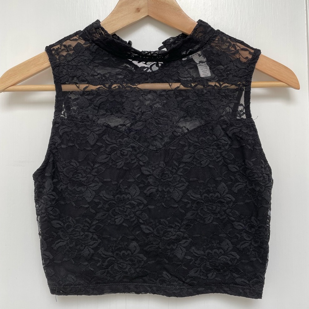 Little Black Lace Mock Neck Crop Top